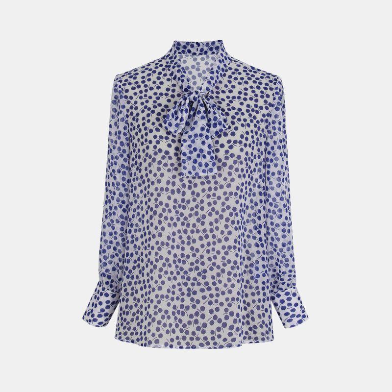 

Blue Rose Plus Size Women s Clothing Early Autumn Classic Versatile Silk Print Long Sleeves Shirt Tie-Neck Mulberry Silk Shirt Chemical fiber white orchid 5XL