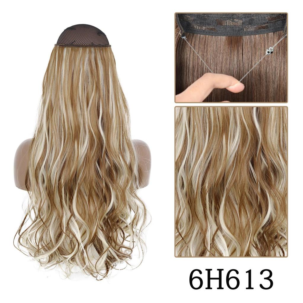 Long Wavy No Clip Hair Extensions Natural Black Brown Invisible Adjustable Synthetic Fiber Hairpiece for Women