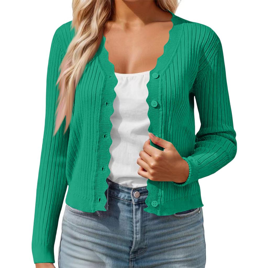 Cardigan casual da donna colorato con bordo a fungo, scollo a V, giacca corta in maglia sottile