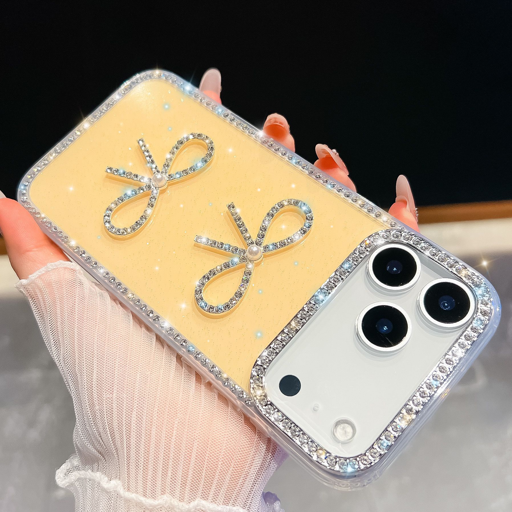 

For Apple 17AIR Mobile Phone Case Glitter Bow for IPhone16promax Glitter Diamond Luxury Hard Case For iPhone13Promax