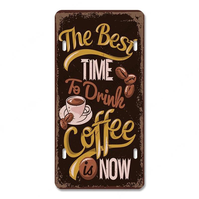 Coffee Licenses Vintage Metal Tin Signs Retro Plate Coffee Time Posters Plaques for Cafe Kitchen Living Room Home Wall Art Decor