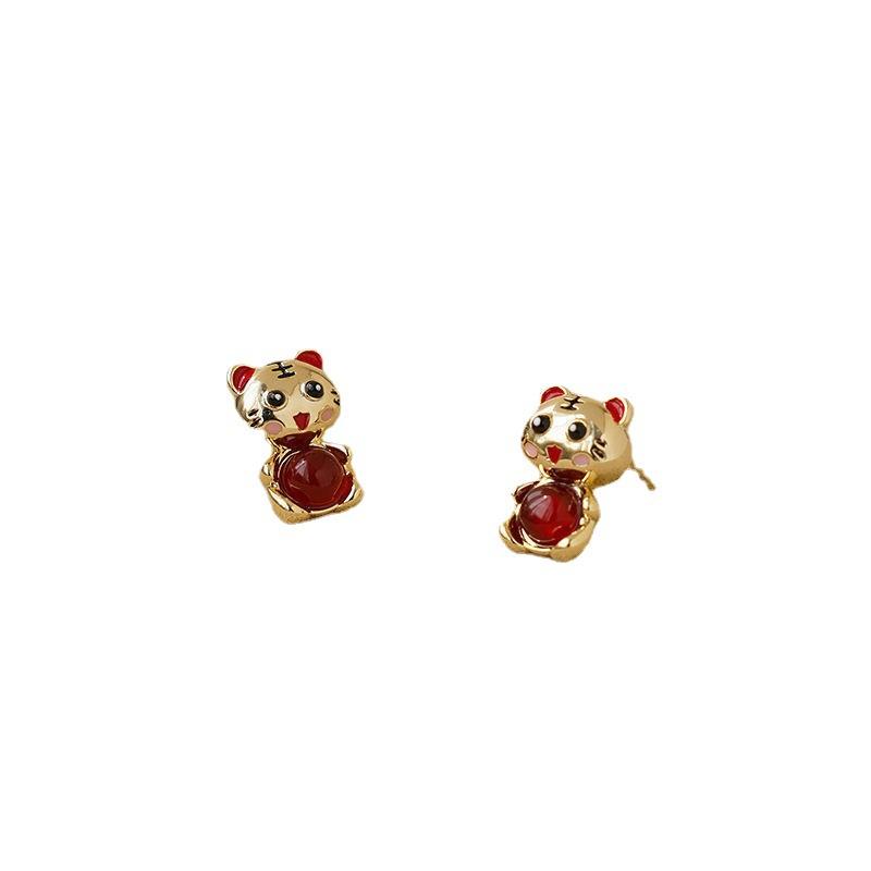 JMXD-stud earrings femininity cute little tiger earrings niche design temperament new year sweet earrings women