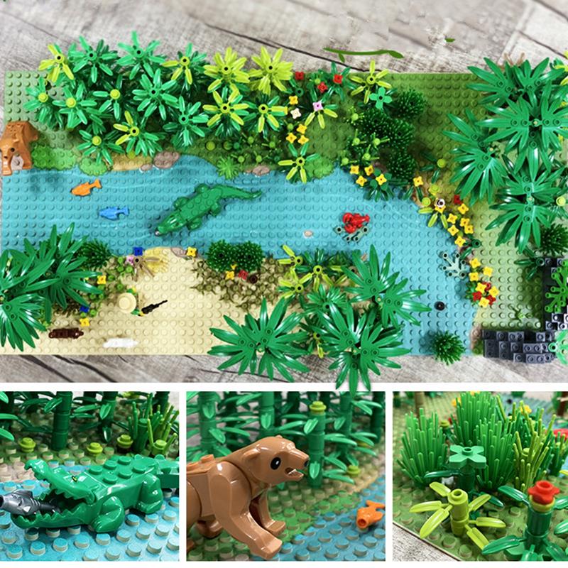 NOU Animal Pădure Tropicală Crocodili Urs Junglă Copac Accesorii Scenă Râuri Standuri Blocuri de Construcție Model Seturi Cărămizi