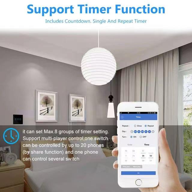 Micro-Link Smart WiFi Touch Switch with Voice Control for Timer Functions, Compatible with Google Assistant and Alexa