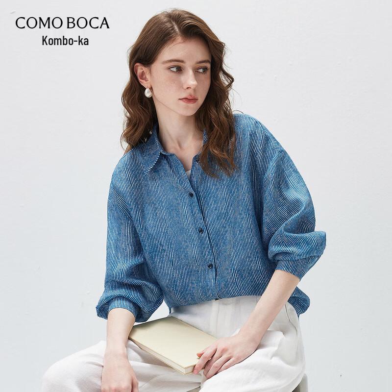 KEMENG BOKA Women s Striped Ramie Long-Sleeved Shirt L