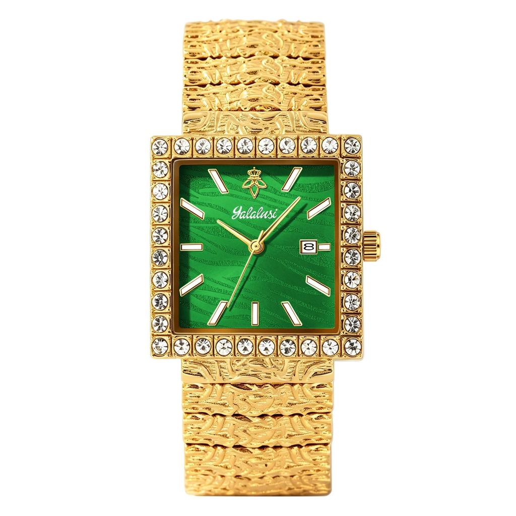 Luxury Square Quartz Watch Crystal Bezel Textured Dial Vintage Carved Metal Bracelet Waterproof Daily Dress Watch for Men Women Couple Matching Watch
