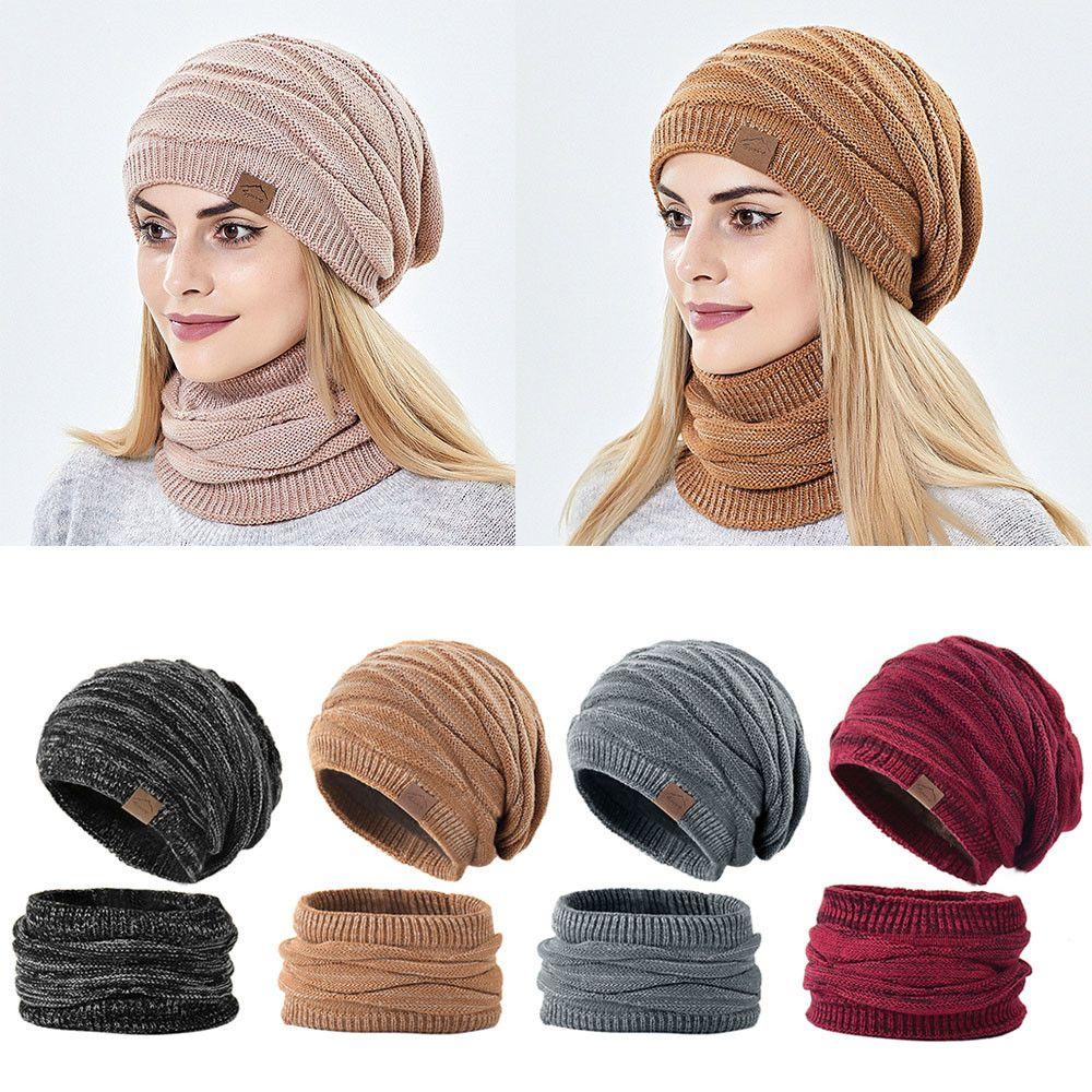 Outdoor Women Men Knitted Wool Hedging Caps Millinery Hats Scarf Set Beanies Caps