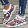 European and American Christmas Women's Shoes 2024 Autumn/Winter New Printed Casual and Velvet Warm Women's Flat Cotton Shoes
