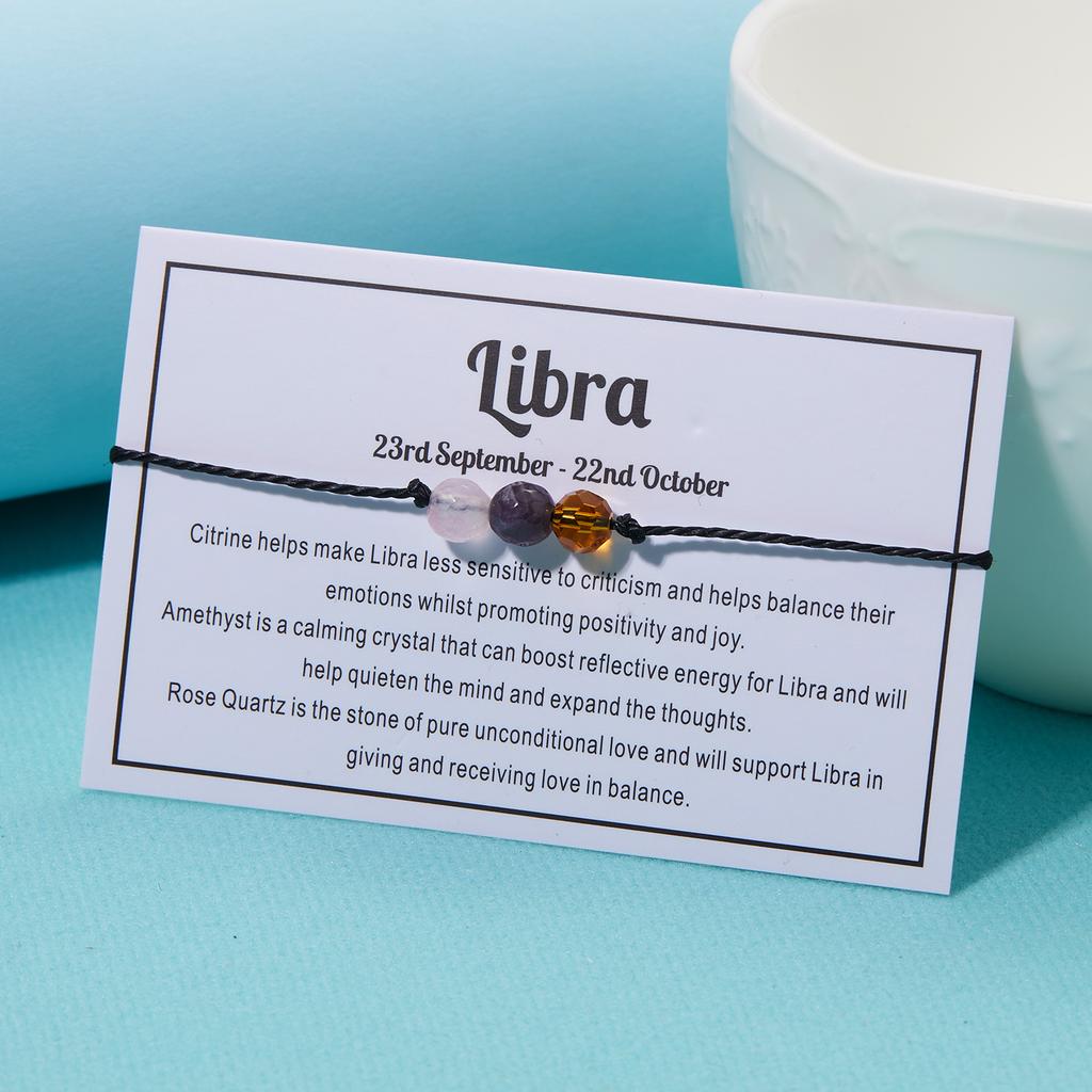 12 Constellation Bracelet Crystal Beads Rope Chain Bracelets for Women Zodiac Sign Libra Aries Wish Card Birthday Jewelry Gifts