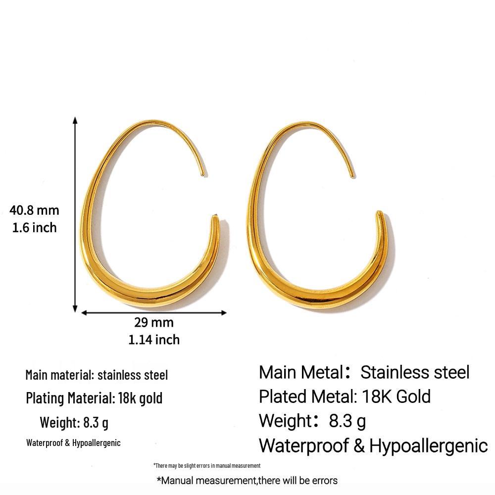 18K Gold Large Crescent Stud Earrings - Stainless Steel, Titanium, Waterproof European-American Design