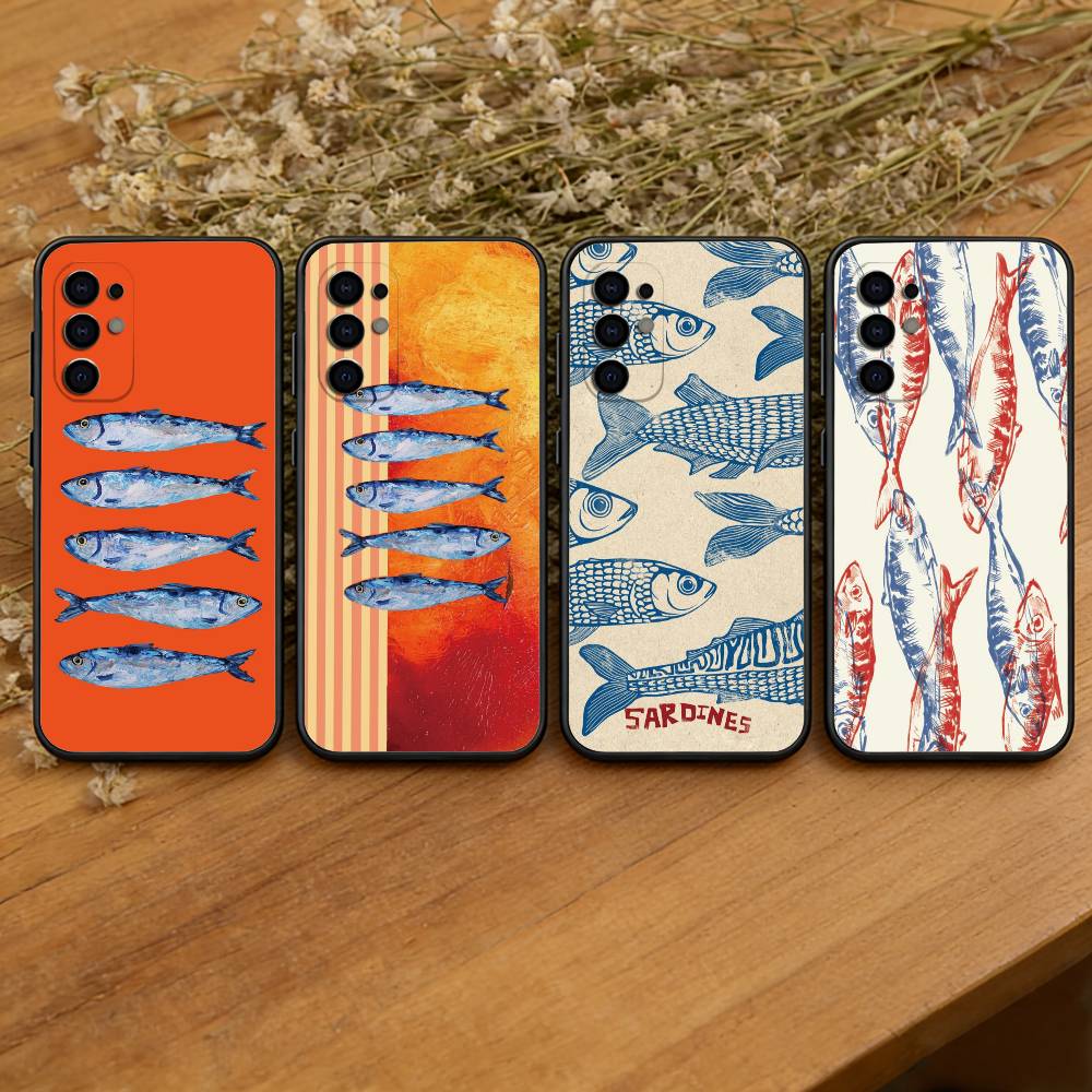 Sardines Fish Art Phone Case Black Silicone Soft For Samsung S25,S24,S21,S22,S23,S30,Ultra,S20,Plus,Fe,Lite