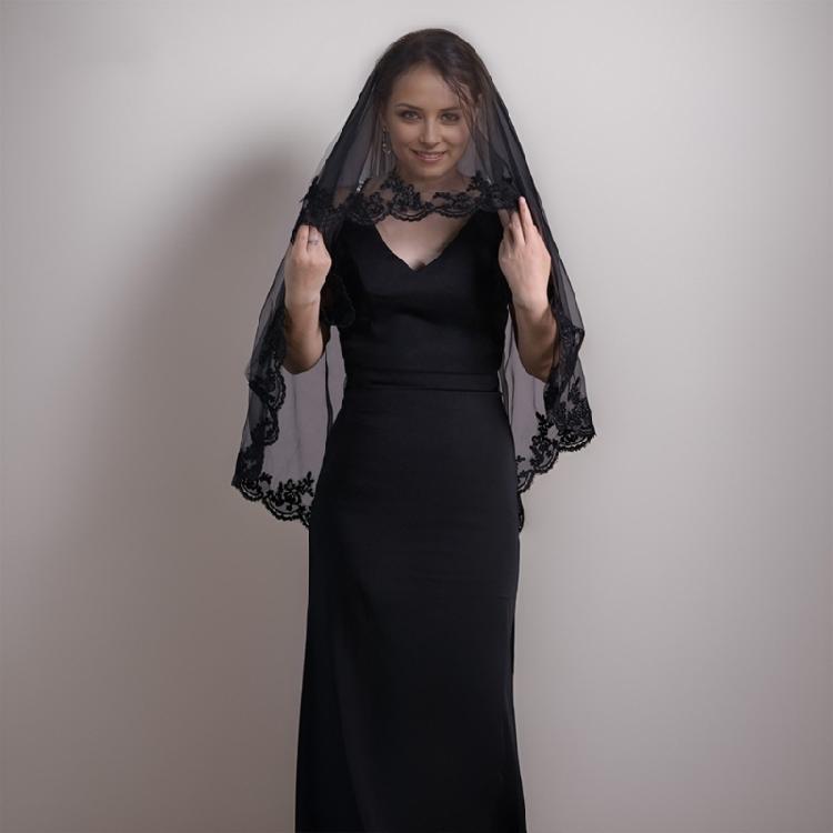 Black Lace Halloween Bride Lace Mantilla Bridal Wedding Veil Head Covering Scarf