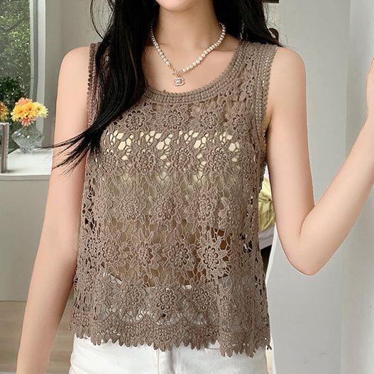 Chaleco de ganchillo de punto hueco para el verano de mujer con nuevo top de tirantes suelto bohemio sin mangas