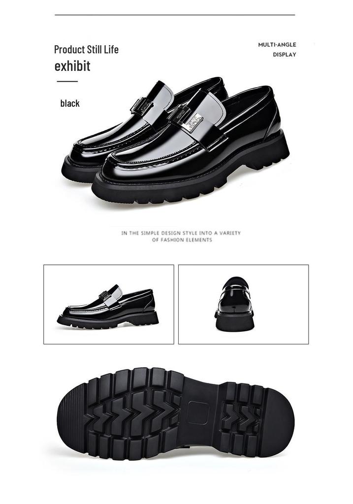 Men's Extra Large Leather Slip-On Business Casual Shoes with Thick Sole and Fashion Buckle