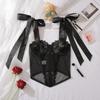 Summer Lace Flowers Embroidery Lingerie Women Tight Corset Sexy Mesh Breathable Fish Bone Shapewear Bow Sling Low Collar Tops