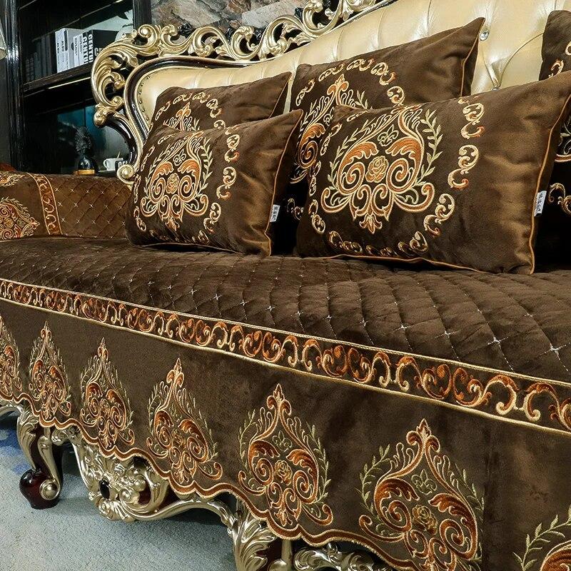 

European Jacquard Sofa Cover Luxury Brushed Fabric Winter Warm Slipcover Anti-slip Couch Cover Living Room Decor 1pc armrest 50x60cm