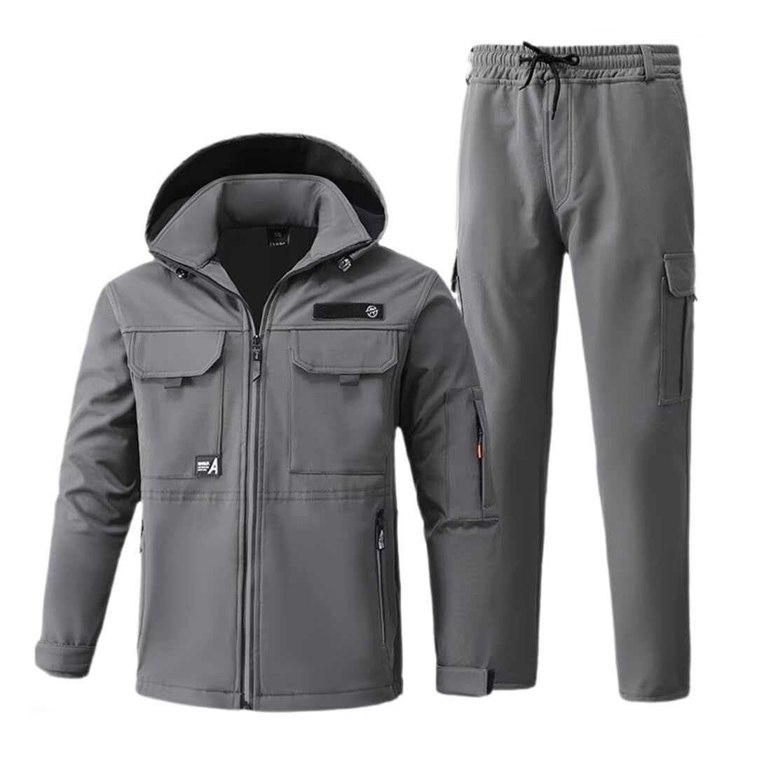 

Yucahype Горная куртка и брюки Теплые и со светоотражающими элементами Идеально для и Осенней работы Серый Мужской комплект, На флисовой подкладке, Легкий, На молнии, Зимний,