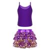 Girls Shiny Sequins Camisole Top Adjustable Straps Tiered Ruffle Skirted Shorts Culottes Dance Outfit
