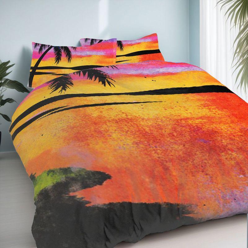 3-Piece Bedding Pillowcase Quilt Cover Set Sunset Beach Pattern 2D Digital Printing Suitable For Bedroom Dormitory Decoration