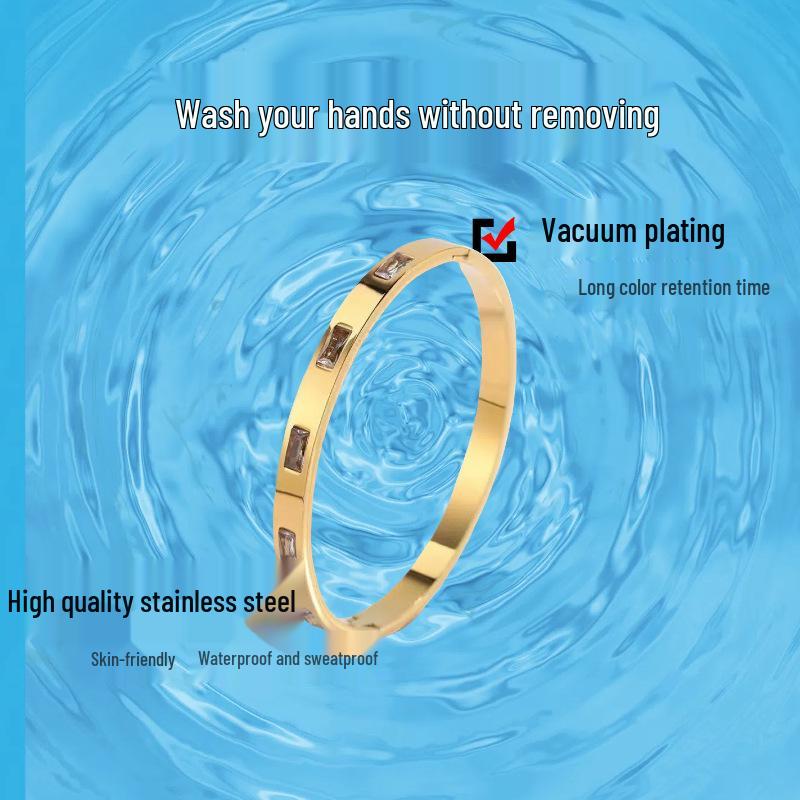 Gold-Plated Titanium Steel Bracelet with Green Diamond Buckle – Women's Fashion Jewelry