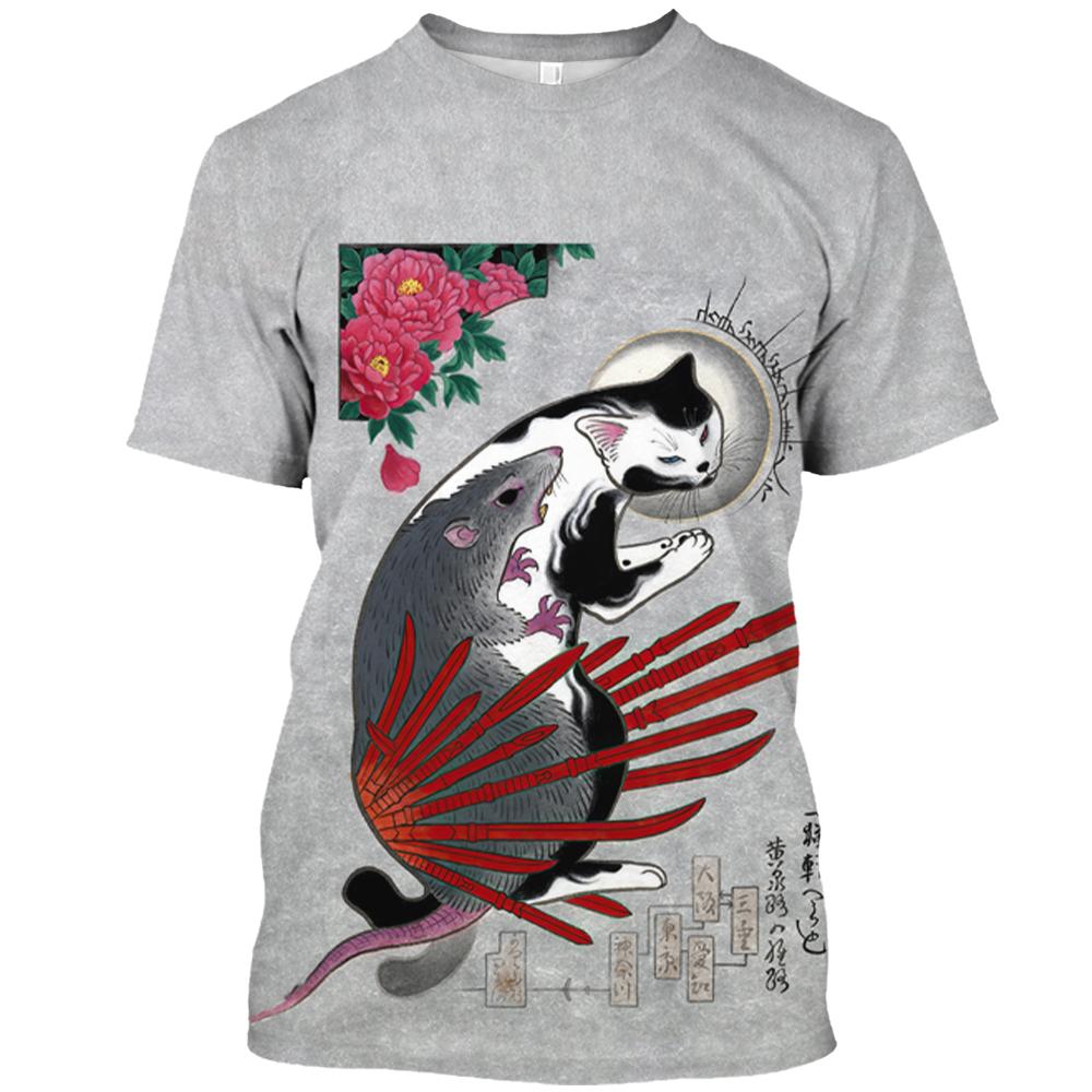 Men's T Shirt Cartoon Anime Cat Graphic 3D Print T-shirts Casual Loose Short Sleeve Tees Oversized Men Clothing Tops Outdoor New