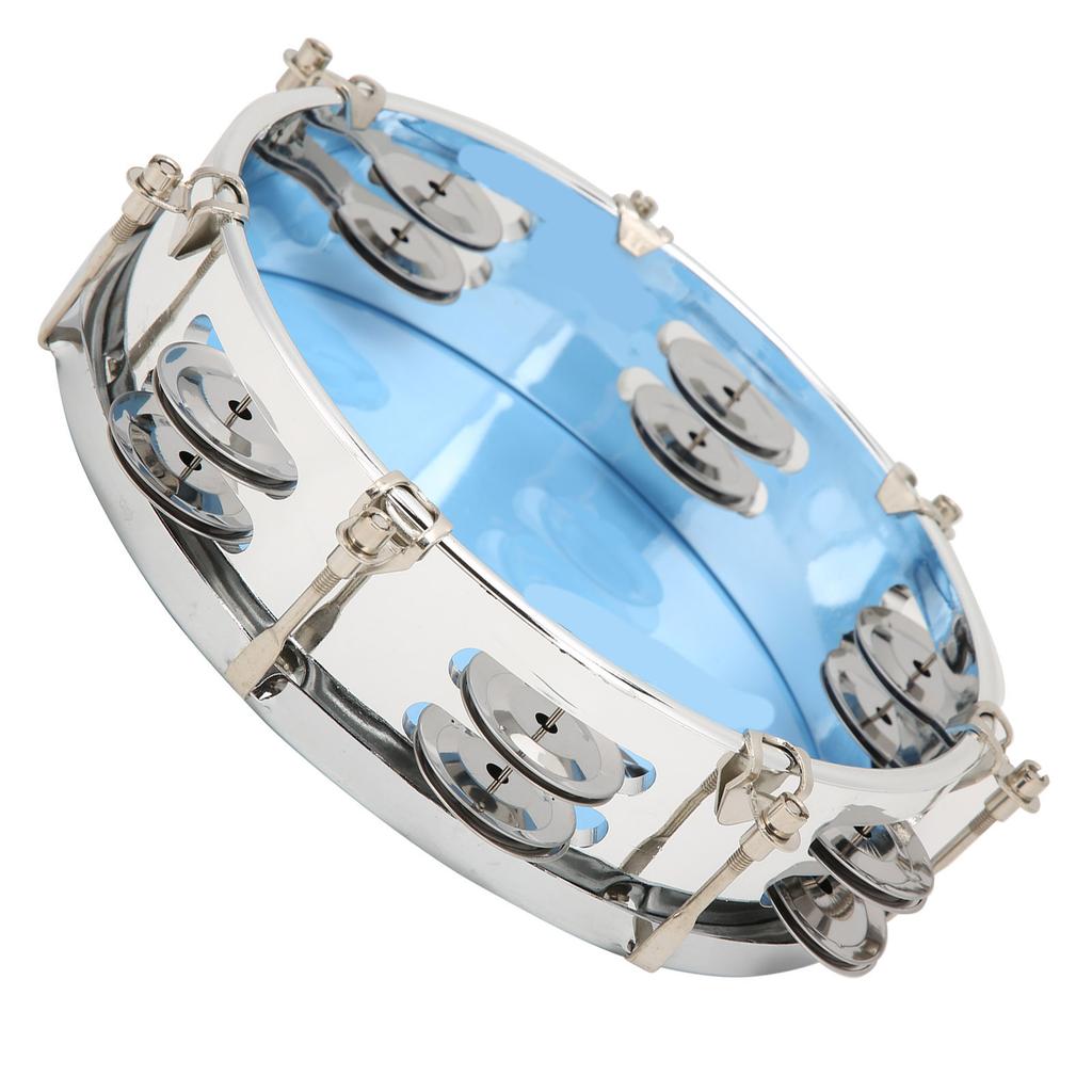 MBAT Tambourine Adjustable Tone Double Row Jingle Bells Handheld Drum Percussion Instrument 8inBlue