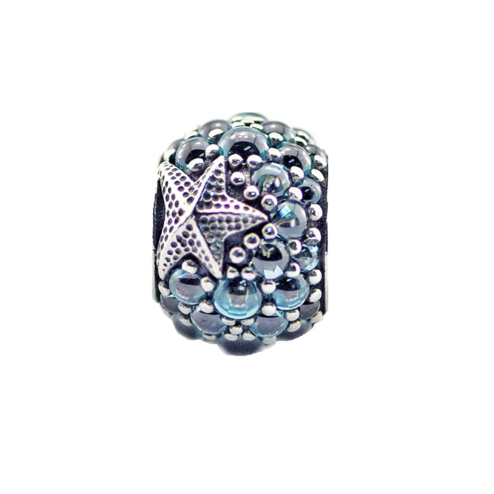 

Аксессуары для браслета из полых круглых бусин с синим бриллиантом One Size серебряный