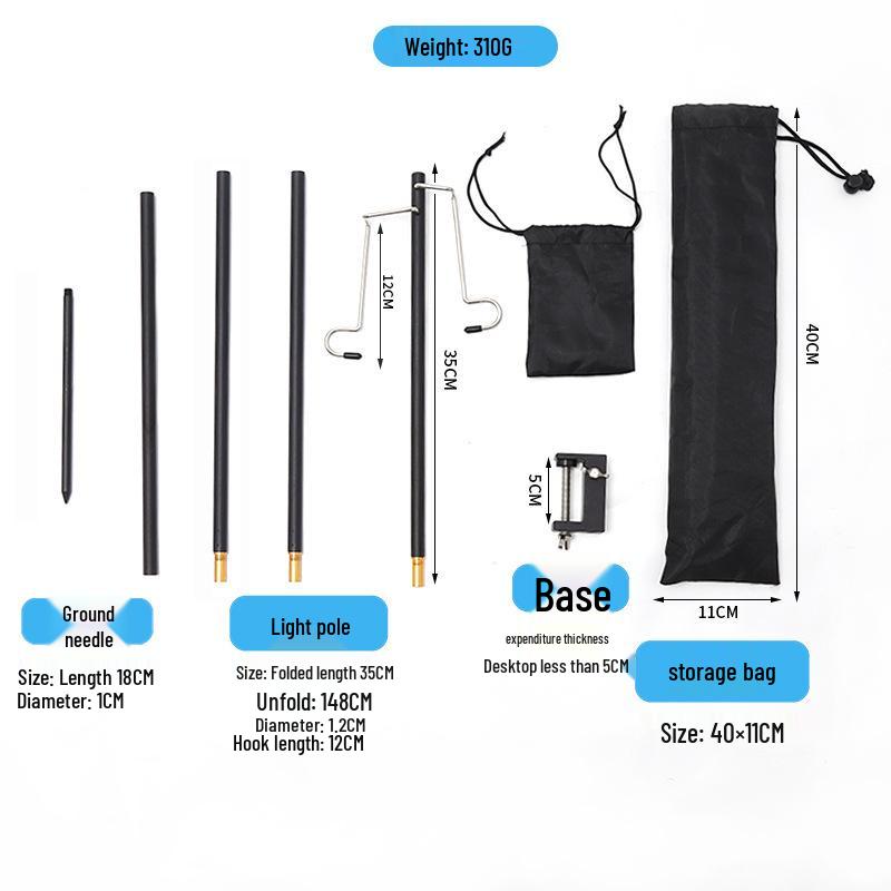 Ultra-Light Portable Aluminum Camping Table with Foldable Lantern Stand