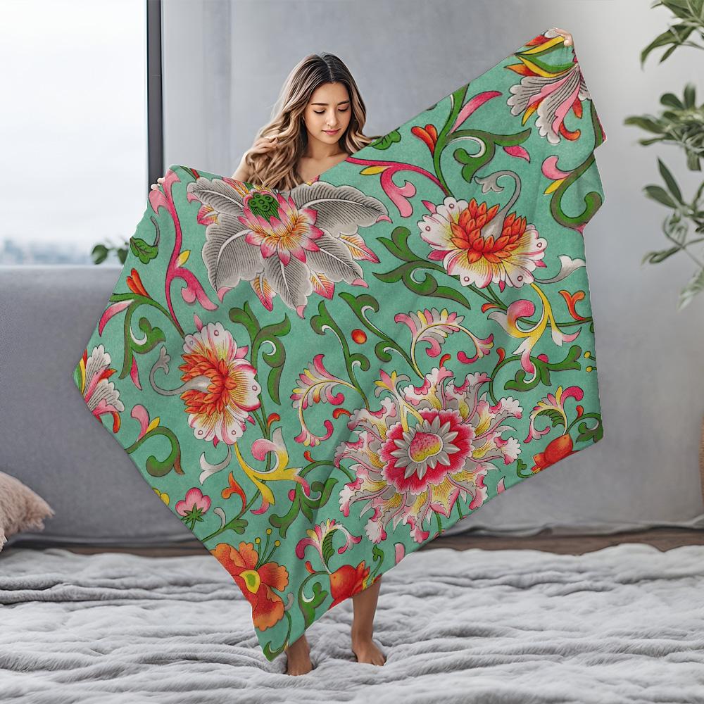 Floral Pattern Blanket Soft Fleece Throw Blanket Bed Sofa Decorative Throw Cover Gift