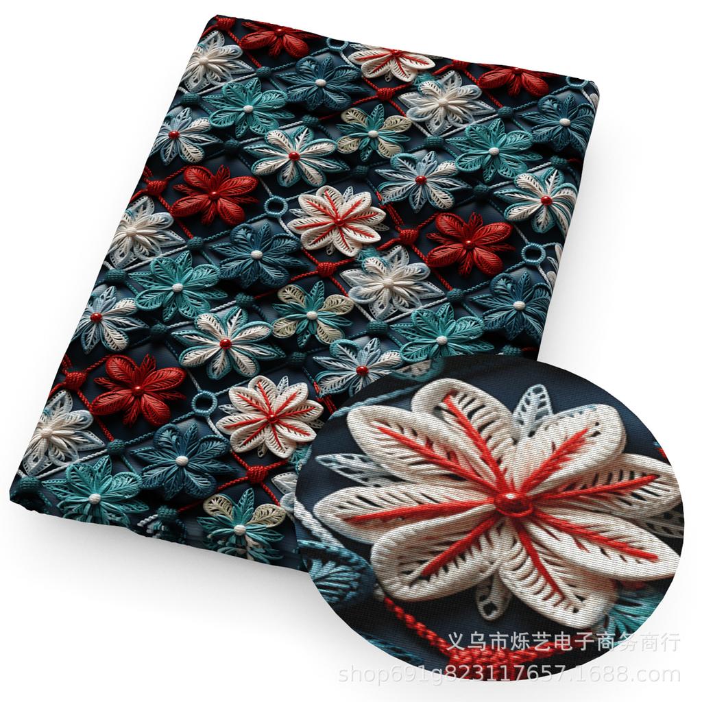 DIY Synthetic Leather Fabric Flowers Florals Printed Imitation Embroidery Faux Leather Shoes Imitation Embroidery