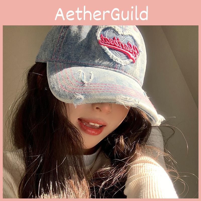 Casual Vintage Wash Denim Cap Women With Unique Distressed Look For Wear Daily
