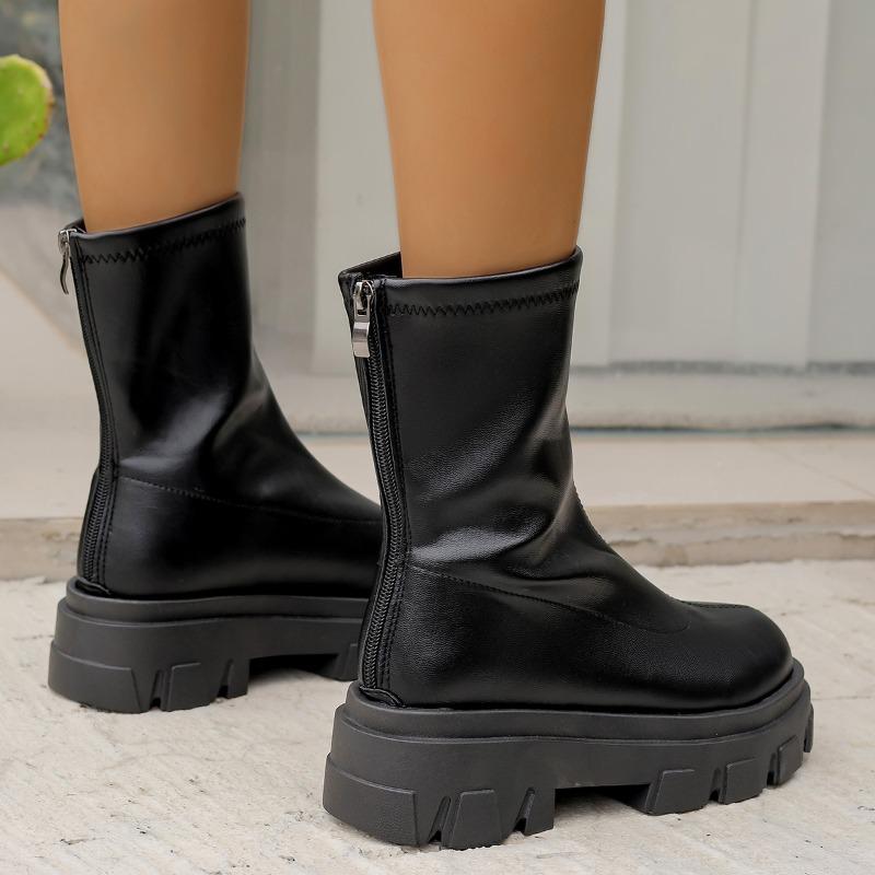 Ankle Women Chunky Platform Chelsea Boots Mid Heels Fashion Goth Walking Winter New Casual Woman Short Botas Mujer