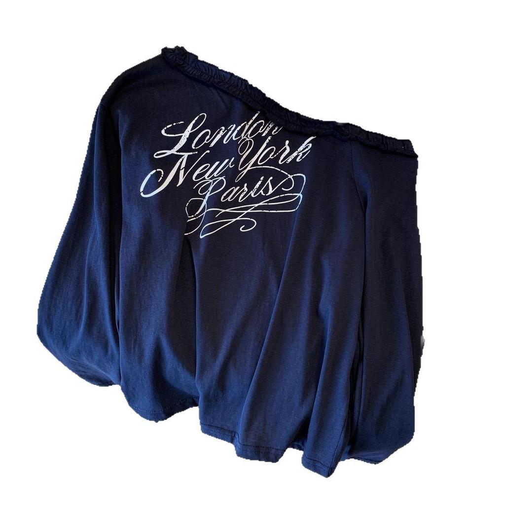 Women's Plus Size Off-Shoulder Letter Print Long Sleeve Lace Top