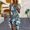 Women's Summer Casual Floral Printed Stand Collar Short Sleeve Dresses