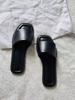 Leather with Diamond Edge Square Head Soft and Comfortable Flat Bottom One Word Cool Slippers Women's Fashion 2025 Summer New