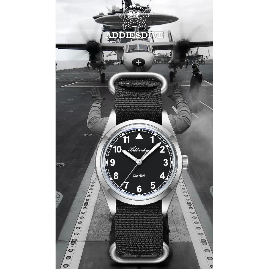 ADDIESDIVE Quartz Watches VH31 Movement Nylon Strap 36mm 100M Waterproof Reloj Hombre 316L Steel Luminous Watch For Men's