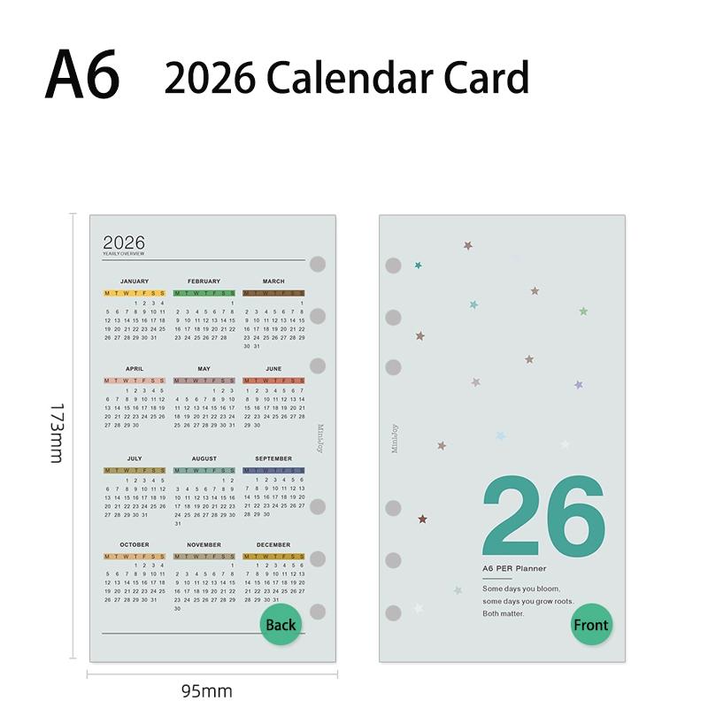 Fromthenon 2026 Calendar Card A5 A6 A7 A8 M5 Loose-leaf Notebook Planner Journal Calendar Loose-leaf Bindings Accessories