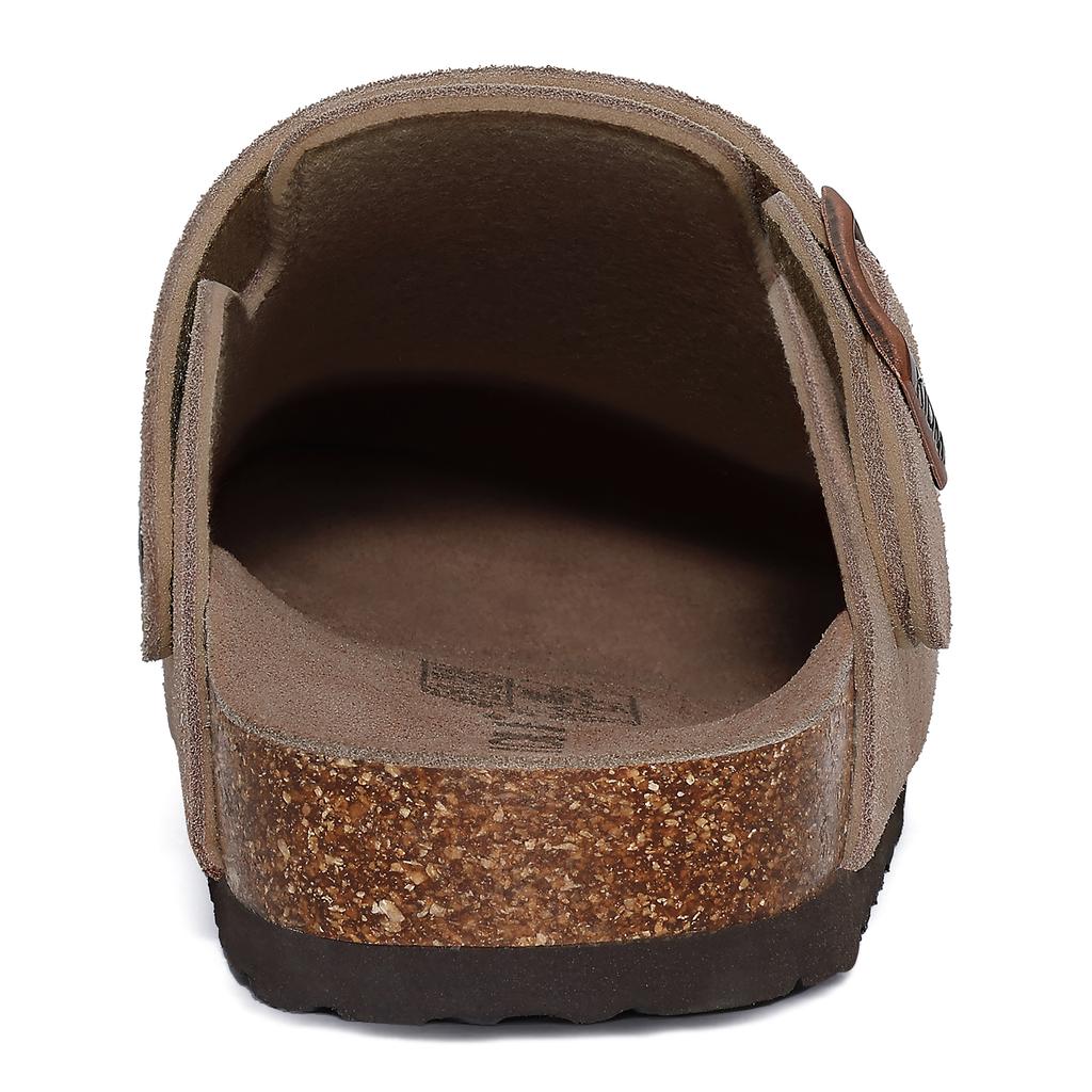 Fashion Shevalues Women Cow Suede Clogs With Adjustable Buckle Cork Leather Mules Comfortable Slip On Women Slippers Outdoor Cork Clogs