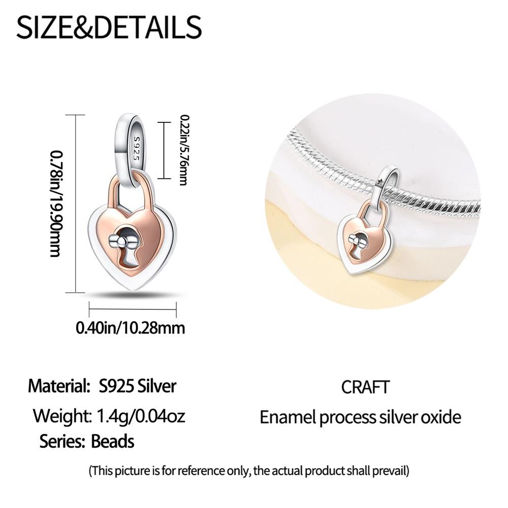Original Copper Charms Luxury Rose Gold Heart Lock Pendant Beads Fit Bracelet Diy Women Making Delicate Gift