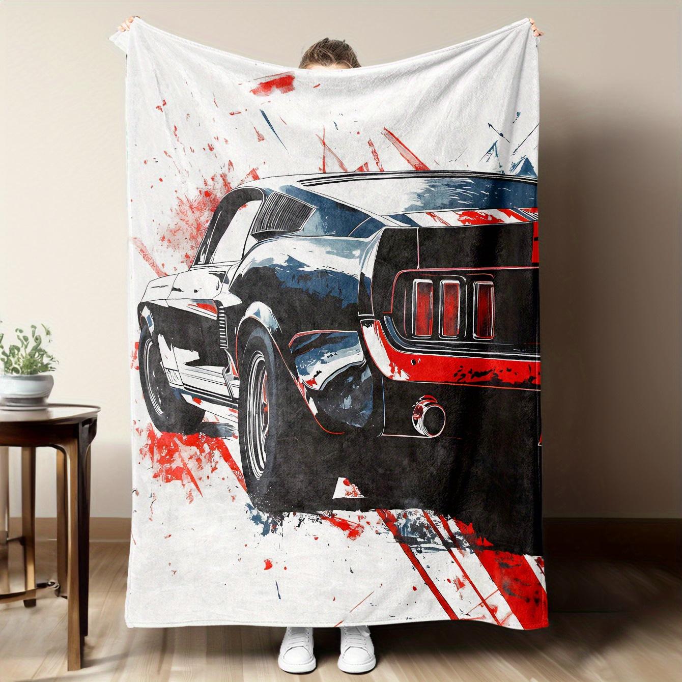 

black muscle car design pattern Flannel printed blanket suitable for all seasons suitable for living room office sofa and travel 75x90cm