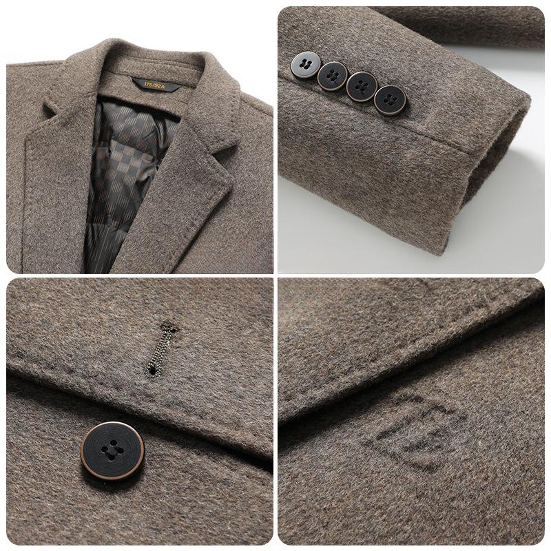 Winter Men's Double-sided Woolen Coat Medium and Long Thickened Suit Collar Down Removal Liner Woolen Coat Men