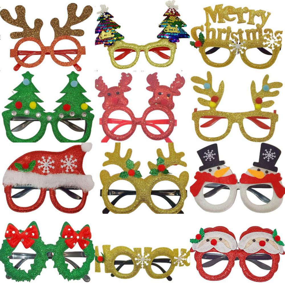 12pcs Christmas Glasses Santa Claus Xmas Tree Elk Paper Glasses Frame Photo Prop Christmas Decorations Navidad Kid Gifts