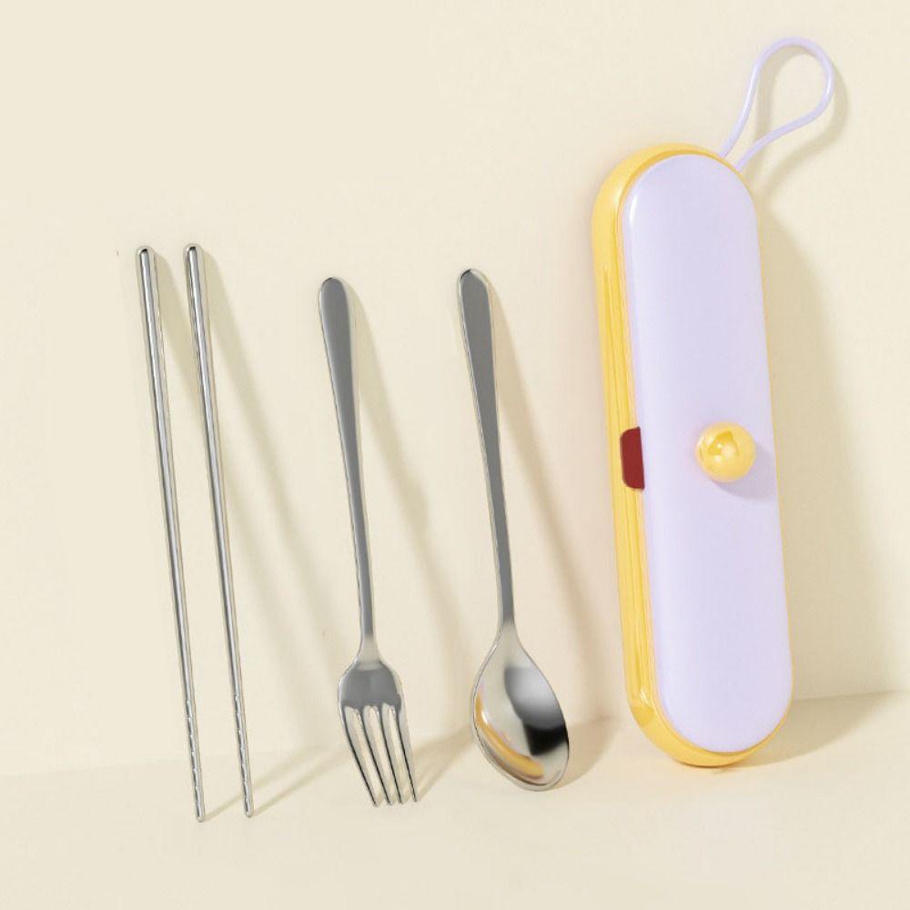 Dopamine Chopsticks Three-piece Set Stainless Steel Fork Dining Utensils Kit Picnic