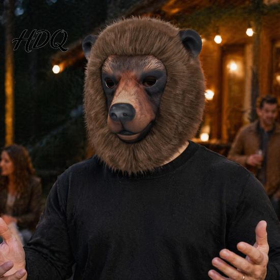 Realistic Animal Costume Accessory Mask Sheep Brown Bear Full Face Breathable Party Mask Cosplay for Halloween Props Hair Texture