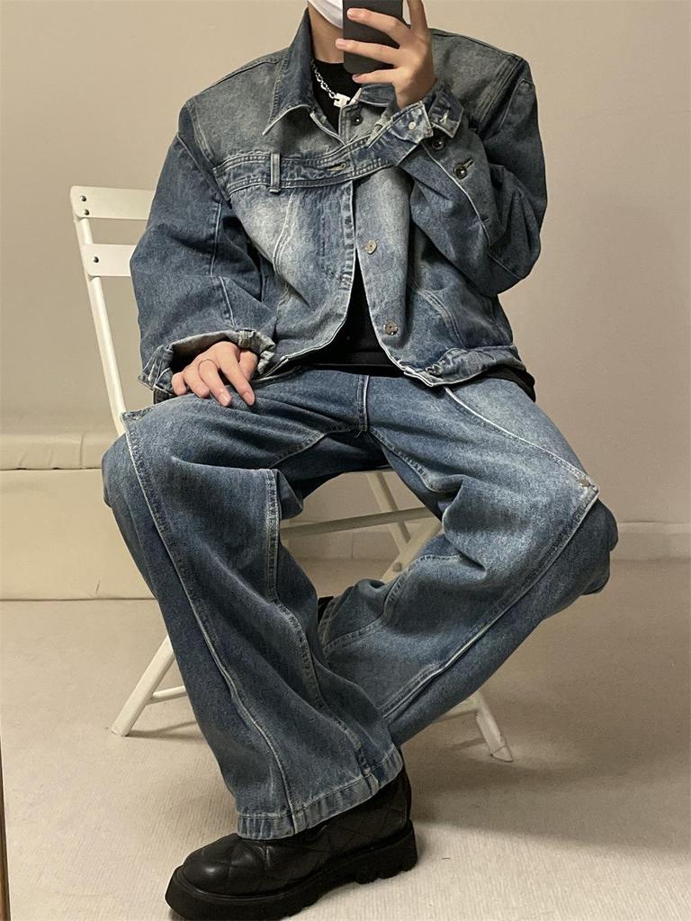 Men's Retro Denim Workwear Jacket with Lapel - Spring & Autumn Style