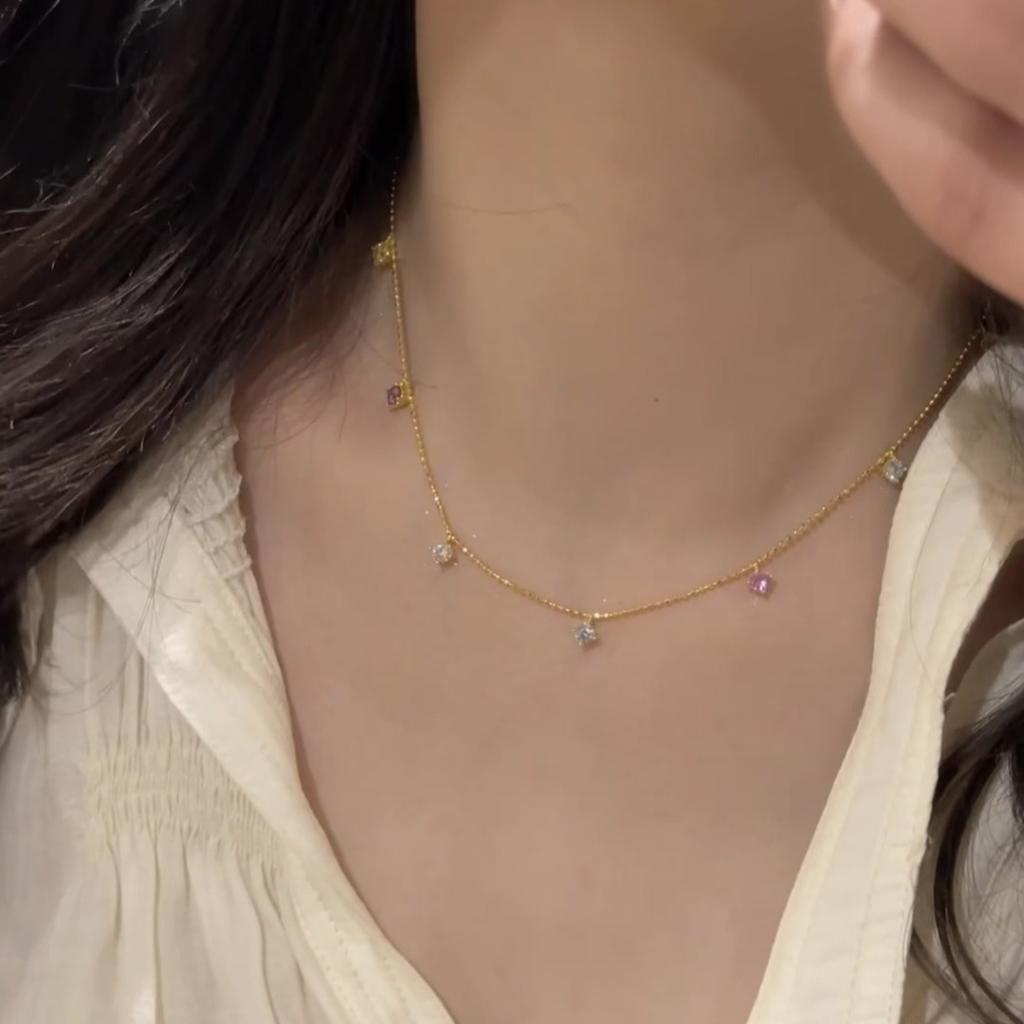 Years Aurora Rainbow Necklace Women'S Summer Sweet Dopamine Flash Diamond Pendant Premium Sense Clavicle Chain