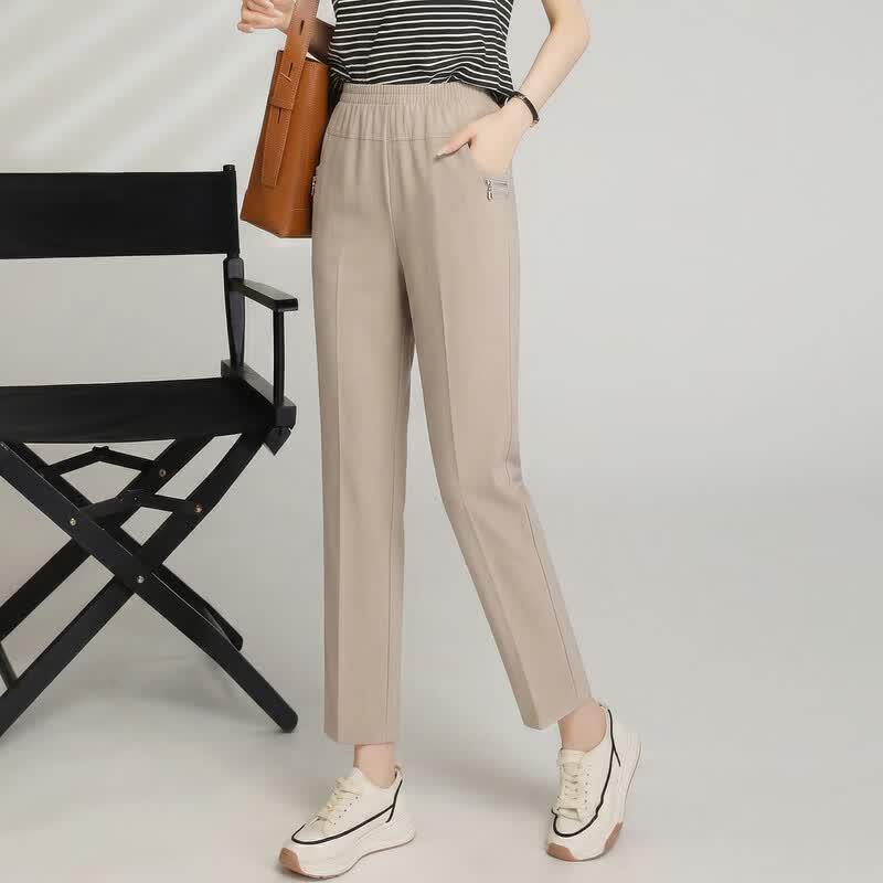 Damen Sommer High-Waist Elastische Gerade Bein Capri-Hosen