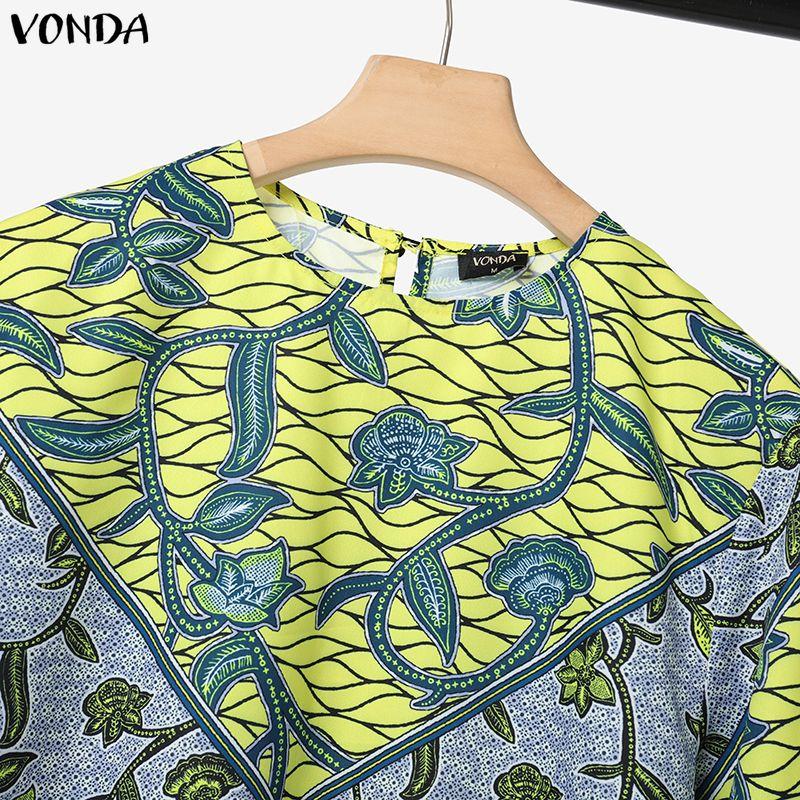 VONDA Oversized Women Long Sleeve Floral Print Tops and Straight Pants Bohemia Sets