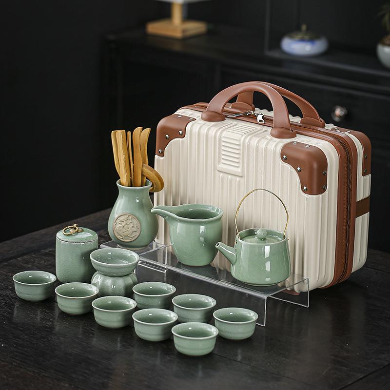 Ge kiln opening kung fu tea set, business gift set, gift box, office meeting guests, making teapots for customers