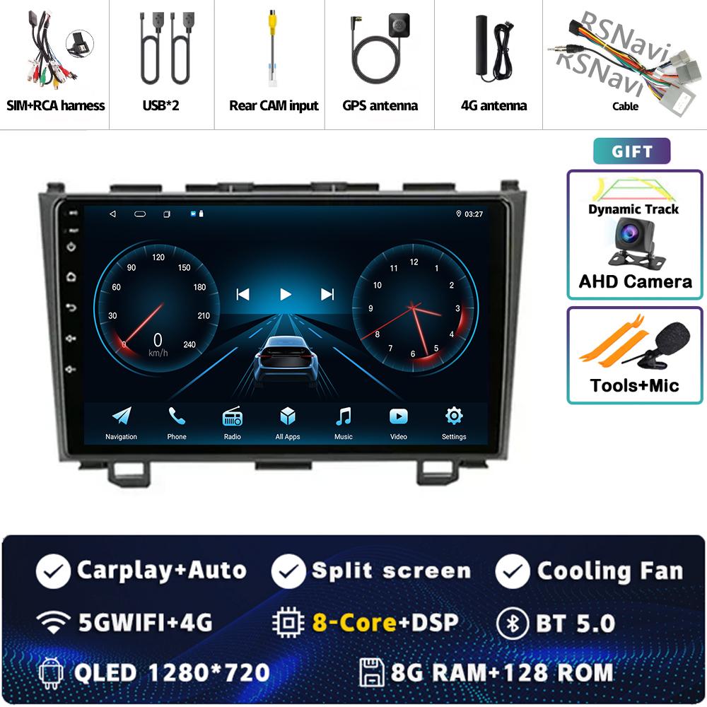 9" Android 14 Carplay Car Radio For Honda CR-V 3 RE CRV 2007 - 2011 Multimedia Video Player Navigation GPS Stereo 2Din DVD WIFI